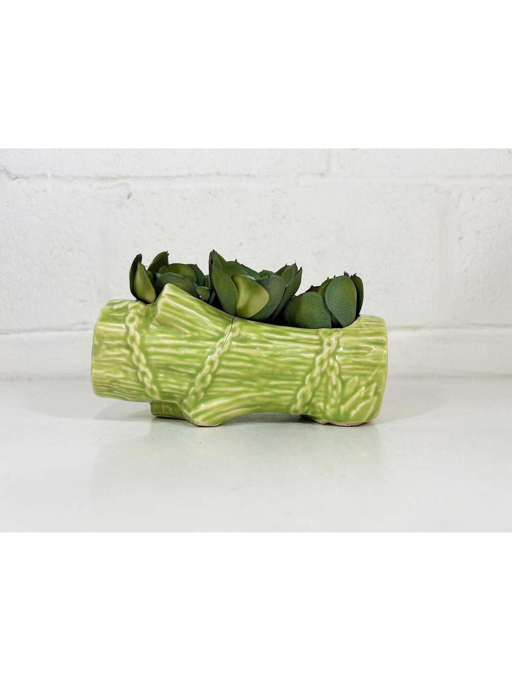 Brush McCoy Lime Green Log Planter Chains Pottery Pot Made in the USA 1950s